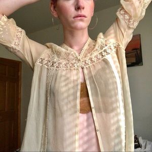 Free people sheer cream lace top size small